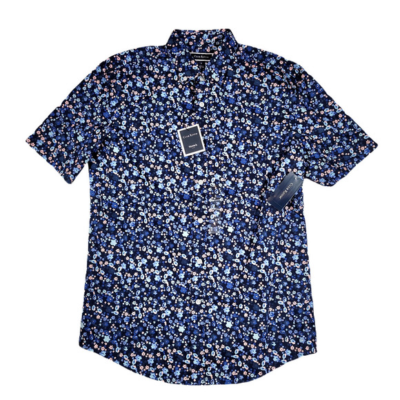 Club Room Short Sleeve Floral-Print Shirt Mens Small‎ Navy Blue - Picture 1 of 4
